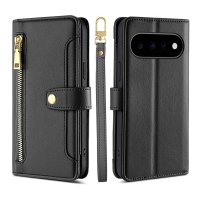 Handykette Google Pixel 11 / 11 Pro Hülle mit Band Handyhülle Kartenfächer PU Leder Umhängetasche Schwarz