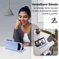 Handykette Google Pixel 11 / 11 Pro Hülle mit Band Handyhülle Kartenfächer PU Leder Umhängetasche Hellblau