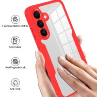 360° Hülle für Samsung A27, 360 Grad Handyhülle mit Integriertem Displayschutz Rot