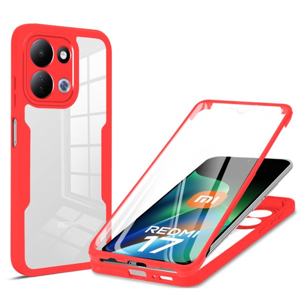 360° Grad Hülle für Xiaomi Redmi 17 4G / 5G Handyhülle Integriertem Displayschutz Rot