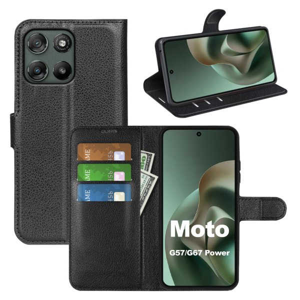 Klapphülle für Motorola Moto G57 / G67 Power Handy Tasche Wallet Case Handyhülle Schwarz
