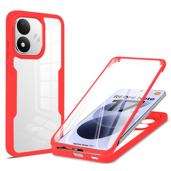 360° Grad Hülle für Xiaomi Redmi Note 17 4G / 5G Handyhülle Integriertem Displayschutz Rot