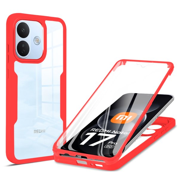 360° Grad Hülle für Xiaomi Redmi Note 17 Pro 5G Handyhülle Integriertem Displayschutz Rot