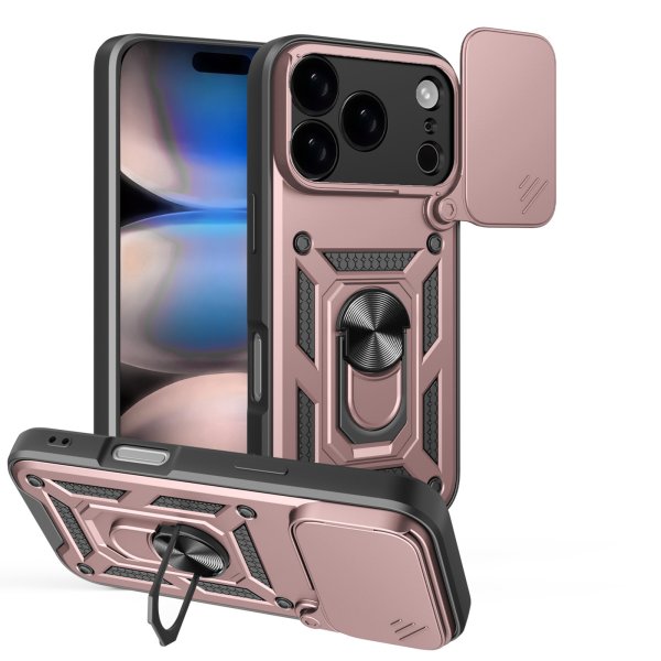 Panzer Hülle für iPhone 17 Pro / 18 Pro Handyhülle mit Kameraschutz Ringhalter Rosegold