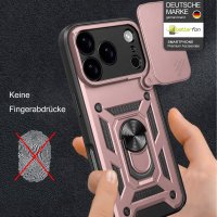 Panzer Hülle für iPhone 17 Pro / 18 Pro Handyhülle mit Kameraschutz Ringhalter Rosegold