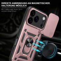 Panzer Hülle für iPhone 17 Pro / 18 Pro Handyhülle mit Kameraschutz Ringhalter Rosegold