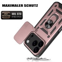 Panzer Hülle für iPhone 17 Pro / 18 Pro Handyhülle mit Kameraschutz Ringhalter Rosegold