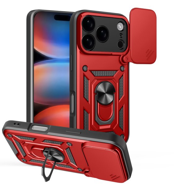 Panzer Hülle für iPhone 17 Pro / 18 Pro Handyhülle mit Kameraschutz Ringhalter Rot