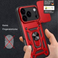 Panzer Hülle für iPhone 17 Pro / 18 Pro Handyhülle mit Kameraschutz Ringhalter Rot