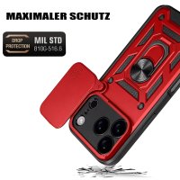 Panzer Hülle für iPhone 17 Pro / 18 Pro Handyhülle mit Kameraschutz Ringhalter Rot