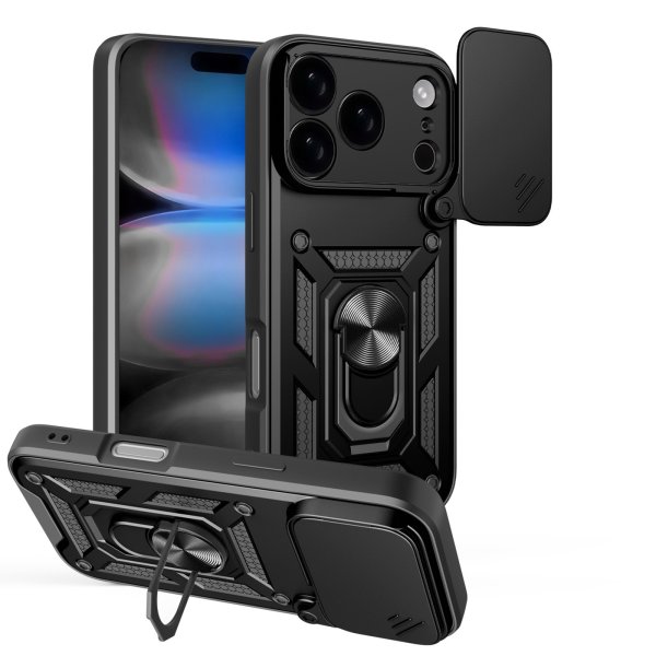Panzer Hülle für iPhone 17 Pro / 18 Pro Handyhülle mit Kameraschutz Ringhalter Schwarz