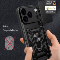 Panzer Hülle für iPhone 17 Pro / 18 Pro Handyhülle mit Kameraschutz Ringhalter Schwarz