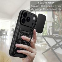 Panzer Hülle für iPhone 17 Pro / 18 Pro Handyhülle mit Kameraschutz Ringhalter Schwarz