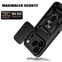 Panzer Hülle für iPhone 17 Pro / 18 Pro Handyhülle mit Kameraschutz Ringhalter Schwarz