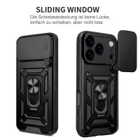 Panzer Hülle für iPhone 17 Pro / 18 Pro Handyhülle mit Kameraschutz Ringhalter Schwarz