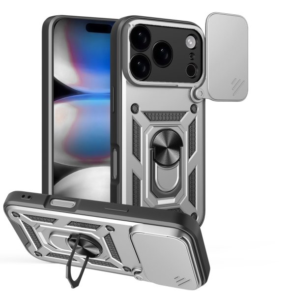 Panzer Hülle für iPhone 17 Pro / 18 Pro Handyhülle mit Kameraschutz Ringhalter Silber