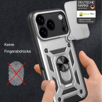 Panzer Hülle für iPhone 17 Pro / 18 Pro Handyhülle mit Kameraschutz Ringhalter Silber