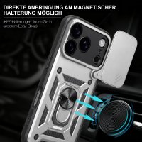 Panzer Hülle für iPhone 17 Pro / 18 Pro Handyhülle mit Kameraschutz Ringhalter Silber