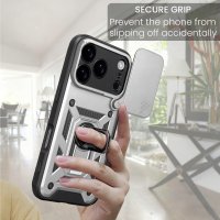Panzer Hülle für iPhone 17 Pro / 18 Pro Handyhülle mit Kameraschutz Ringhalter Silber