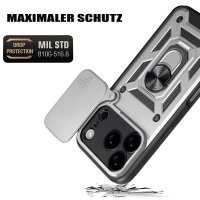 Panzer Hülle für iPhone 17 Pro / 18 Pro Handyhülle mit Kameraschutz Ringhalter Silber